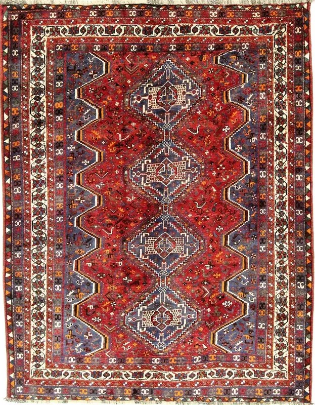Shiraz Tappeto 190 x 240 Rosso (Iran) Annodato A Mano