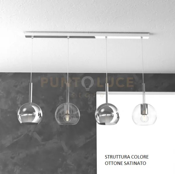 Sosp. ottone sat. rettangolare 4 luci vetri tutti piccolo (2 x tras...