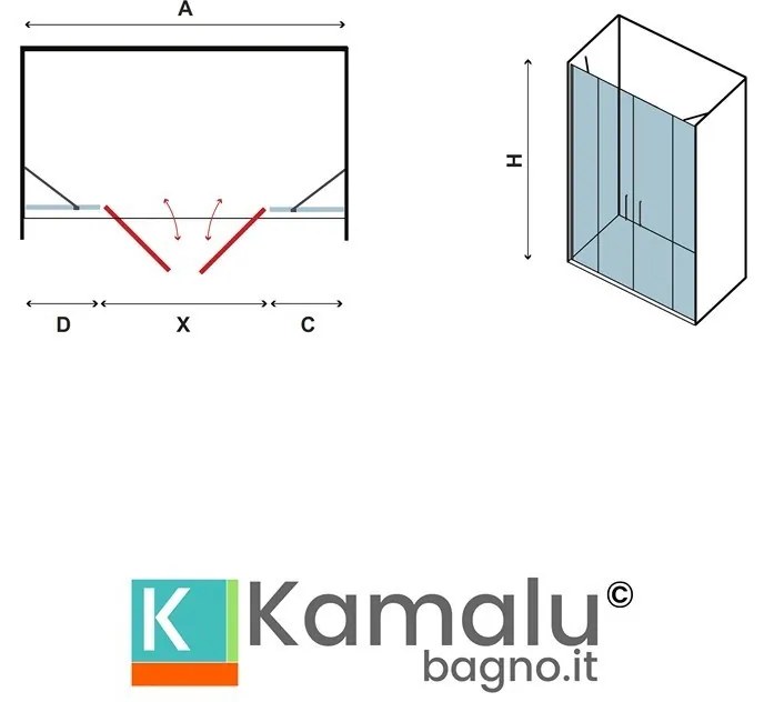 Kamalu - doccia saloon 145 cm con laterali fissi kpx7000