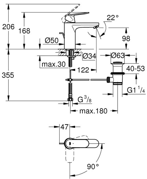 GROHE 2339600E - Miscelatore lavabo EUROSMART COSMOPOLITAN DN 15, misura M, cromato