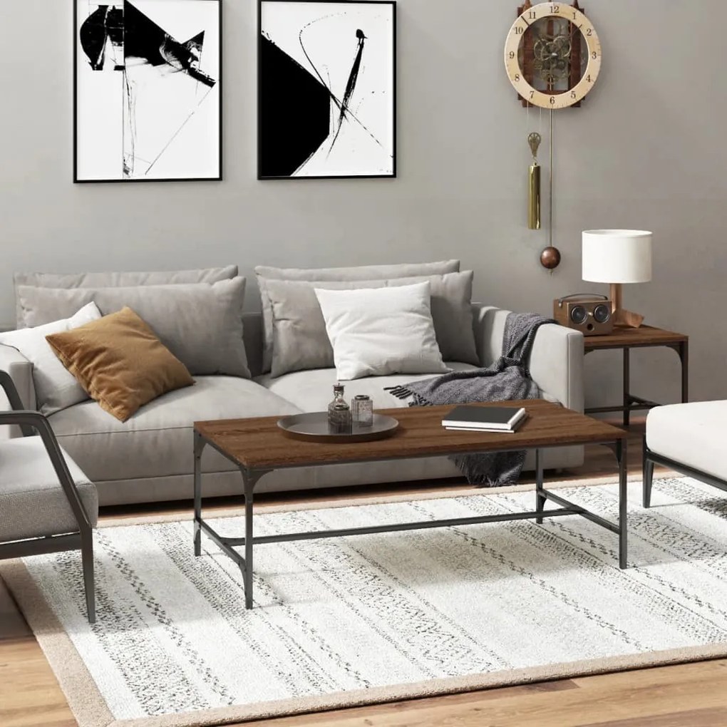 Tavolino Da Salotto Rovere Marrone100x50x35cm Legno Multistrato /