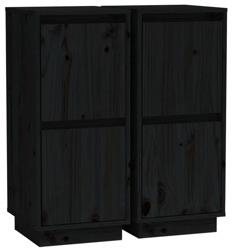 Credenze 2 pz nero 31,5x34x75 cm in legno massello di pino