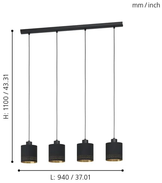 Eglo 99275 - Lampadario a sospensione con filo ESTEPERRA 4xE27/28W/230V