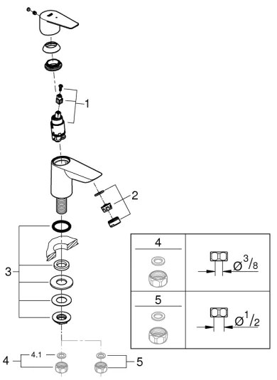 GROHE 32861001 - Miscelatore monocomando da appoggio BAUEDGE 131 mm, cromo lucido