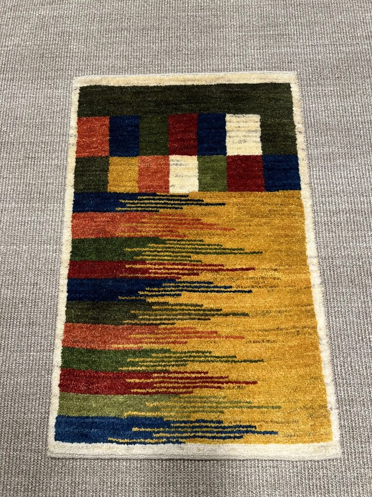 Gabbeh Tappeto 90x60 Giallo (Iran) Annodato A Mano