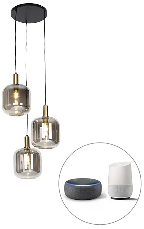 Lampada a sospensione intelligente nera con vetro fumé 3 luci incl. Wifi A60 - Zuzanna