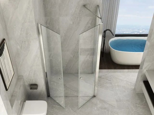 Box Doccia angolare frameless 2 lati fisso piu Porta saloon Cristallo 8mm 60x90 (60 fissox90 saloon)