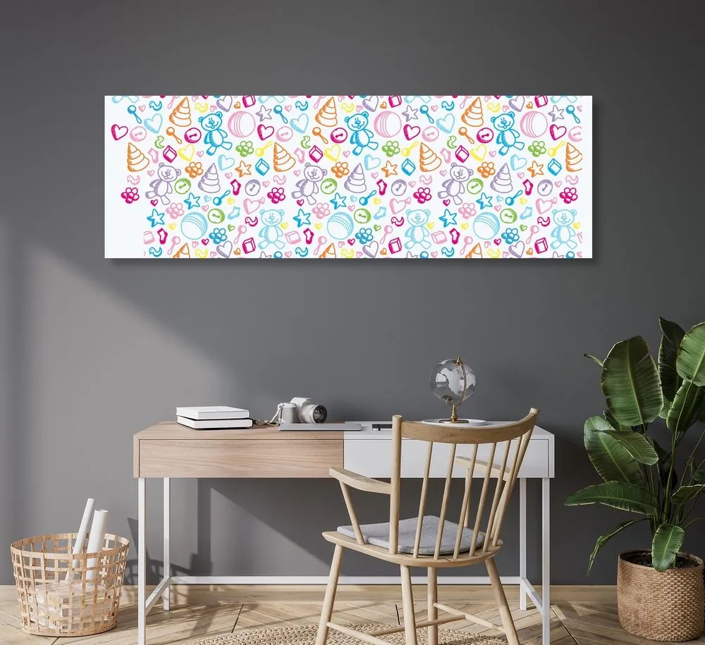 Stampa su tela – Giocattoli per bambini in colori pastello
