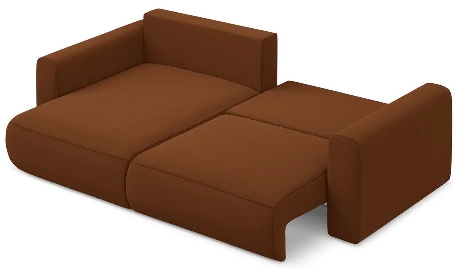 Divano angolare color terracotta allungabile/con contenitore (con penisola a sinistra/con chaise lounge) con rivestimento in velluto Kapua – Makamii