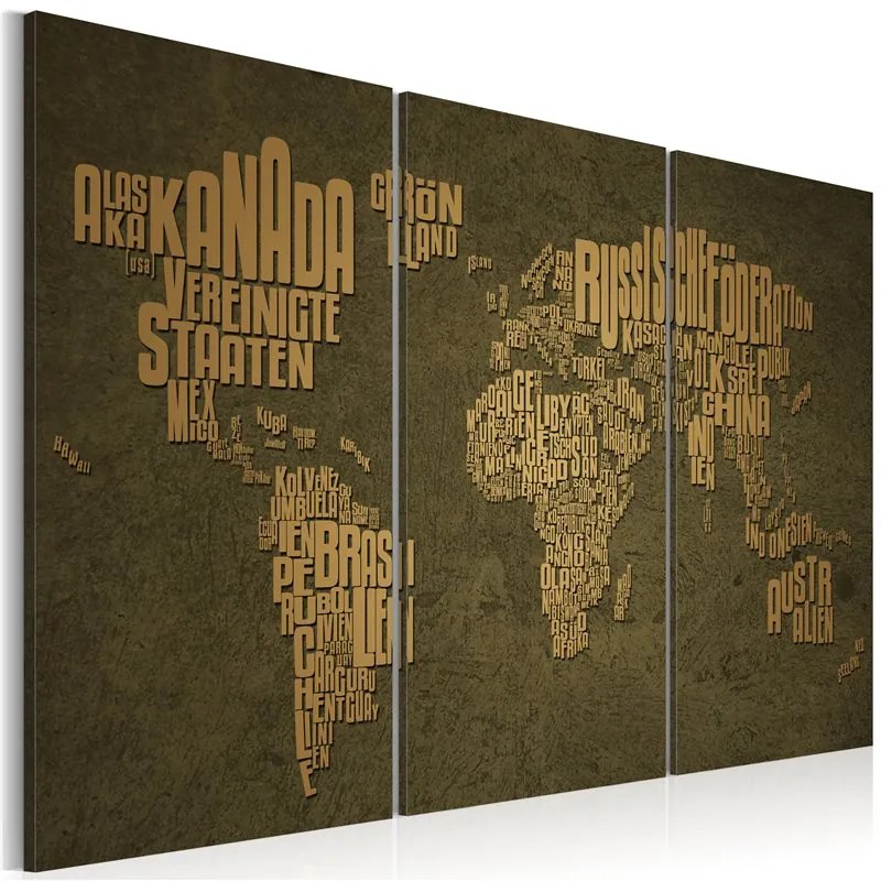 Quadro Mappa del mondo (lingua tedesca) continenti beige, trittico