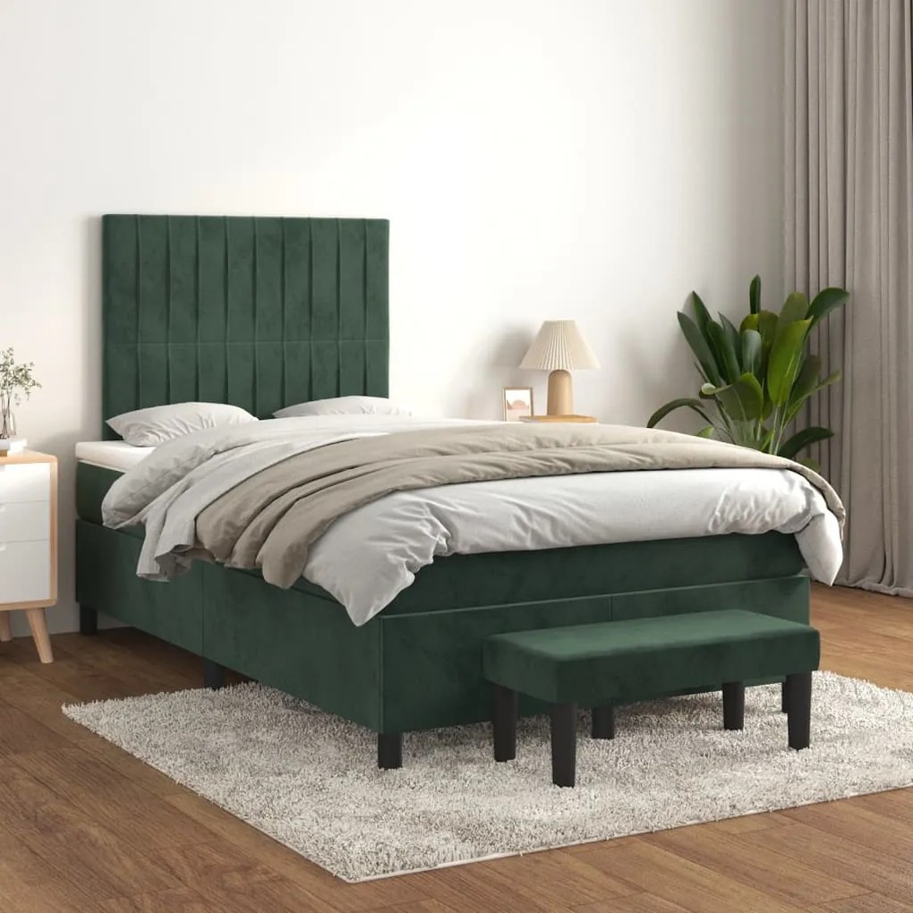 Giroletto A Molle Con Materasso Verde Scuro 120x200 Cm Velluto /