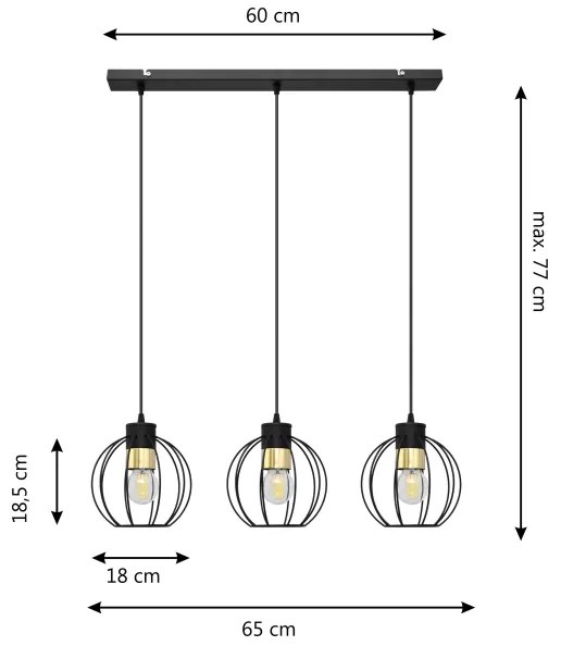 Lampadario a sospensione con filo STARLIGHT 3xE27/15W/230V nero/oro