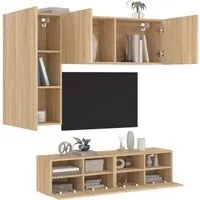 Mobili TV a Muro 4pz Rovere Sonoma in Legno Multistratocod mxl 110477