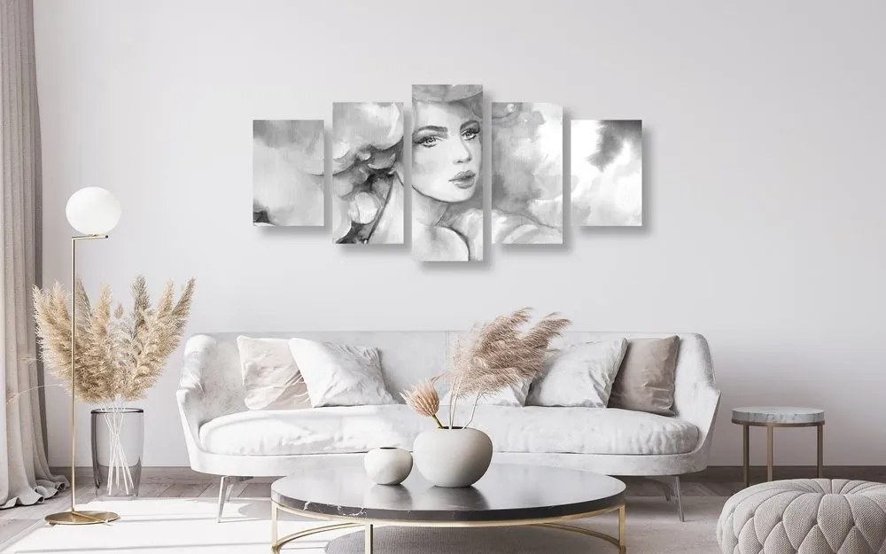 Quadri 5 pezzi – Grazia femminile in bianco e nero