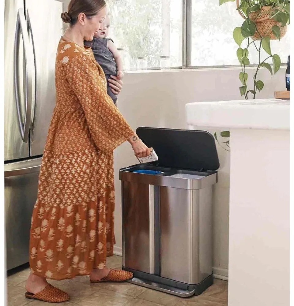 Bidone a pedale in acciaio inox per rifiuti differenziati 58 l Dual - simplehuman