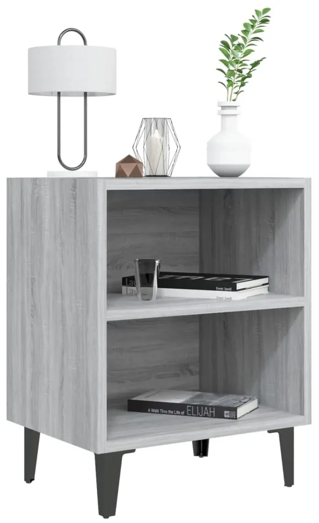 Comodino con gambe in metallo grigio sonoma 40x30x50 cm
