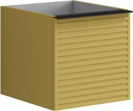 Cassettiera Pixel con 1 cassetto frontale Stripes laccato opaco giallo sole e maniglia alluminio nero opaco L.40 H.40 P.45,5 cm.