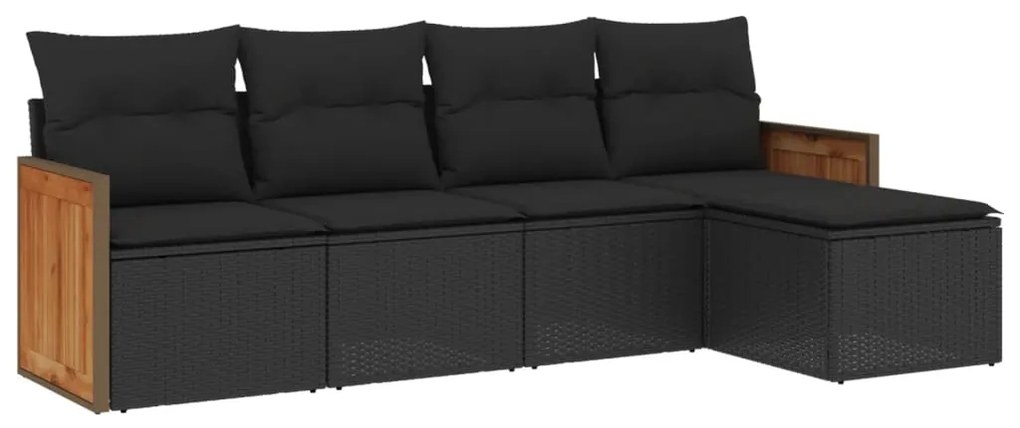 Set divani da giardino 5 pz con cuscini in polyrattan nero