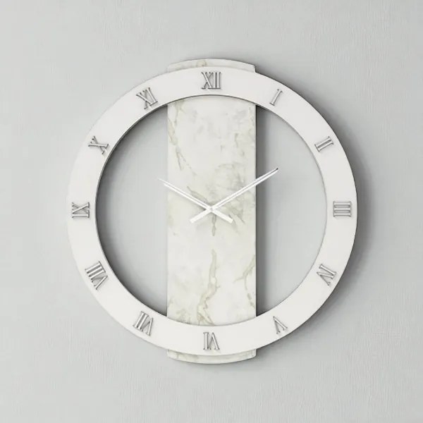 Orologio rotondo D80 cm NOAH in legno rivestito con parato Argento