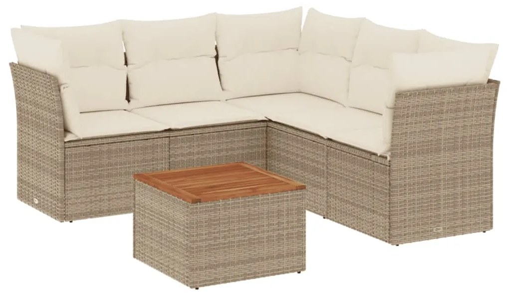 Set divano da giardino 6 pz con cuscini beige in polyrattan