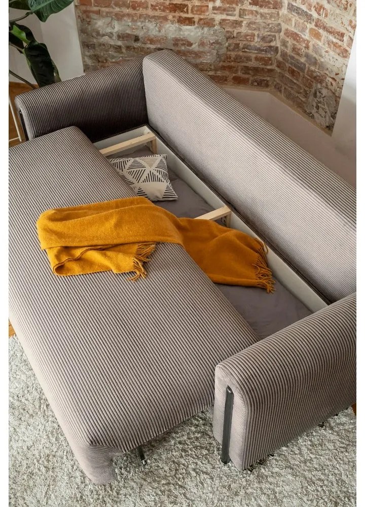 Divano marrone chiaro allungabile/con contenitore e rivestimento in velluto a coste 244 cm Arcadova – ELTAP