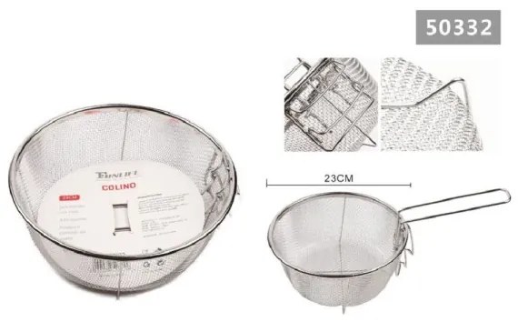 Trade Shop - Cestino Cestello Colino Setaccio Rotondo Scola Frittura In Acciaio 23 Cm 50332