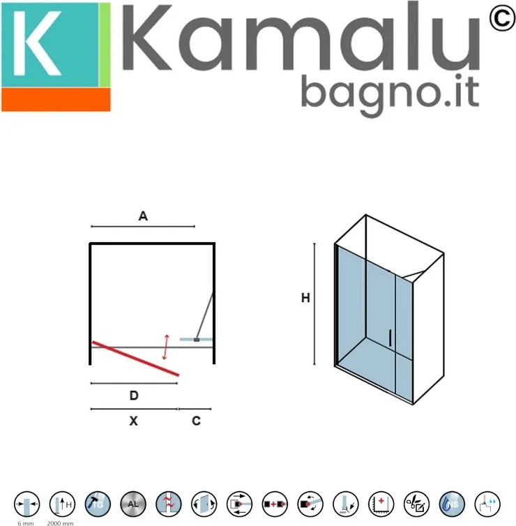 Kamalu - Porta doccia nero opaco 100 cm battente e anta fissa | KS5000N