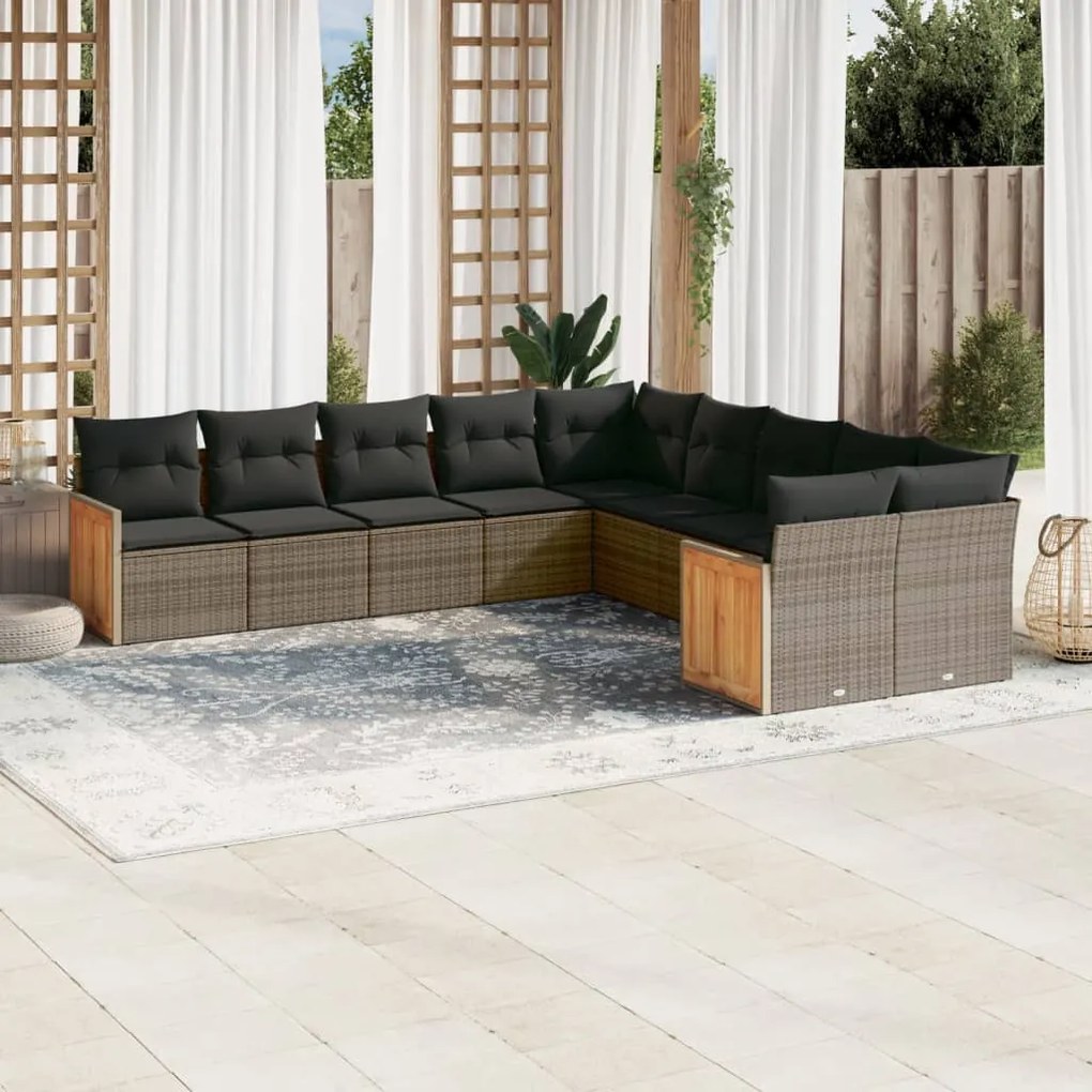 Set divano da giardino 10 pz con cuscini grigio in polyrattan