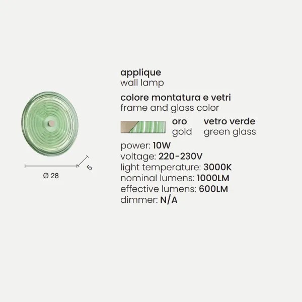 Applique LED JOKEY D28 cm in metallo e vetro decorato Verde