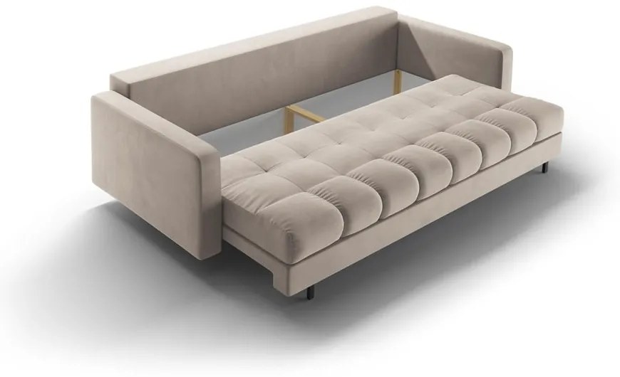 Divano beige allungabile/con contenitore con rivestimento in velluto 222 cm Bali – Cosmopolitan Design