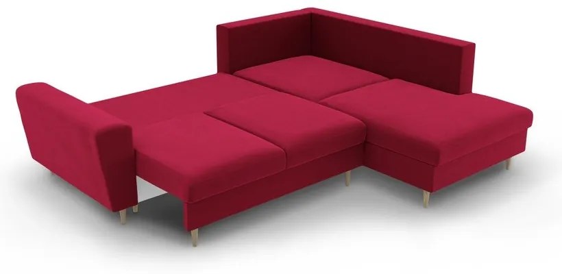 Divano angolare rosso allungabile e con contenitore (con penisola a destra/a L) con rivestimento in velluto Kyoto – Cosmopolitan Design