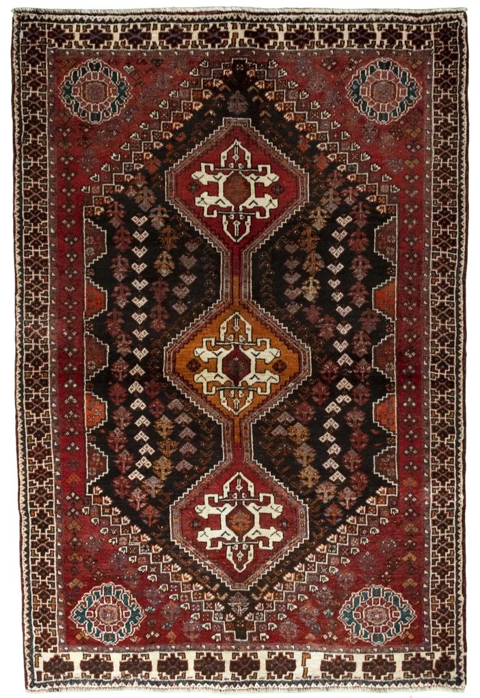 Shiraz Tappeto 140 x 200 Nero (Iran) Annodato A Mano