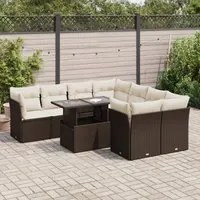 Set Divani da Giardino 9pz con Cuscini Marrone in Polyrattan 3326134