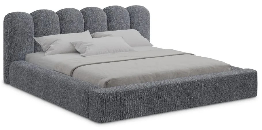 Letto matrimoniale imbottito grigio scuro con contenitore con griglia 140x200 cm Mano - Makamii