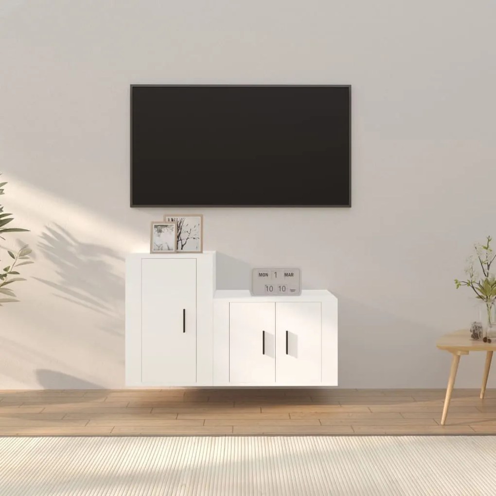 Set di mobili porta tv 2 pz bianco in legno multistrato