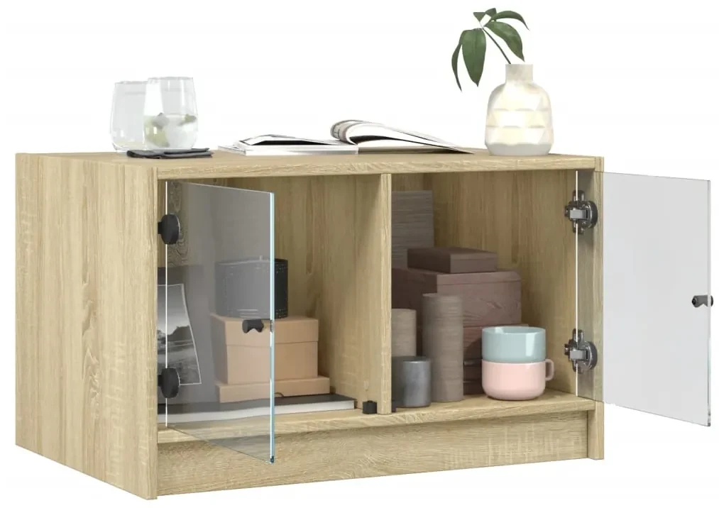Tavolino da salotto con ante in vetro rovere sonoma 68x50x42 cm