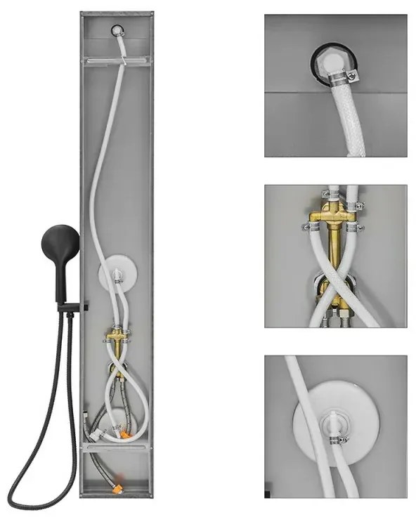 Pannello doccia in acciaio inox effetto pietra con soffione slim nero opaco