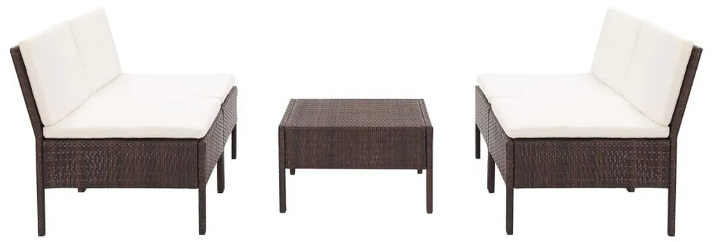 Set divani da giardino 5 pz con cuscini in polyrattan marrone