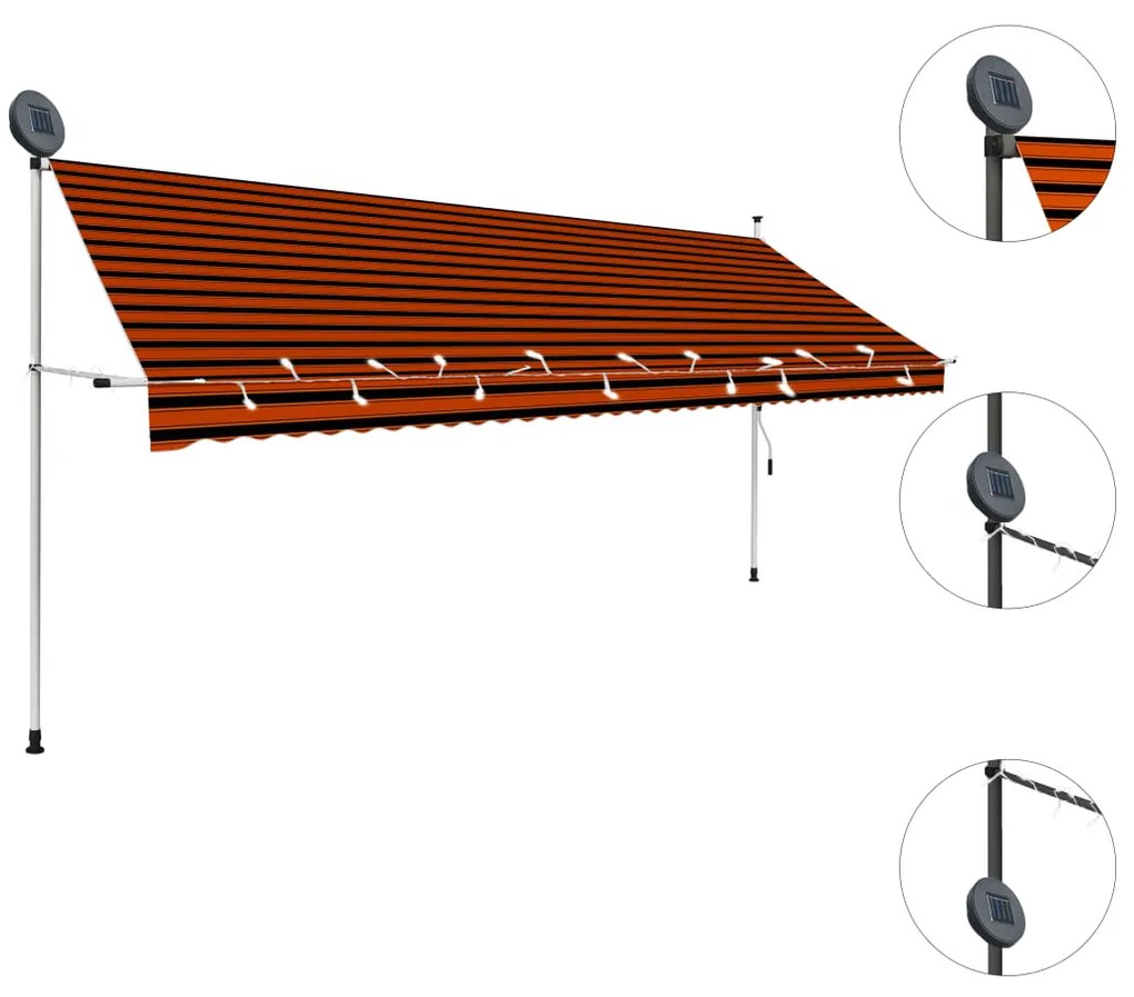 Tenda da Sole Retrattile Manuale LED 400 cm Arancione e Marrone