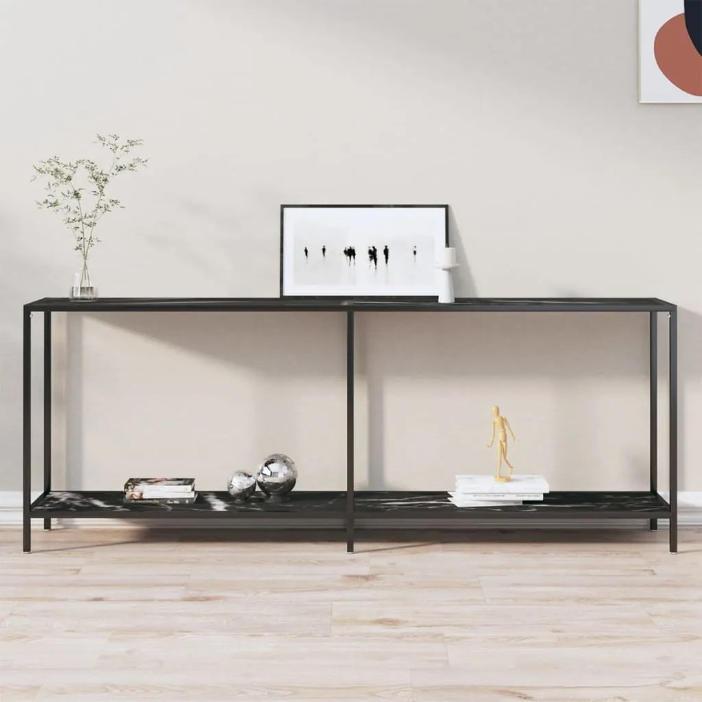 Tavolo Consolle Nero 200x35x75,5 Cm İn Vetro Temperato /
