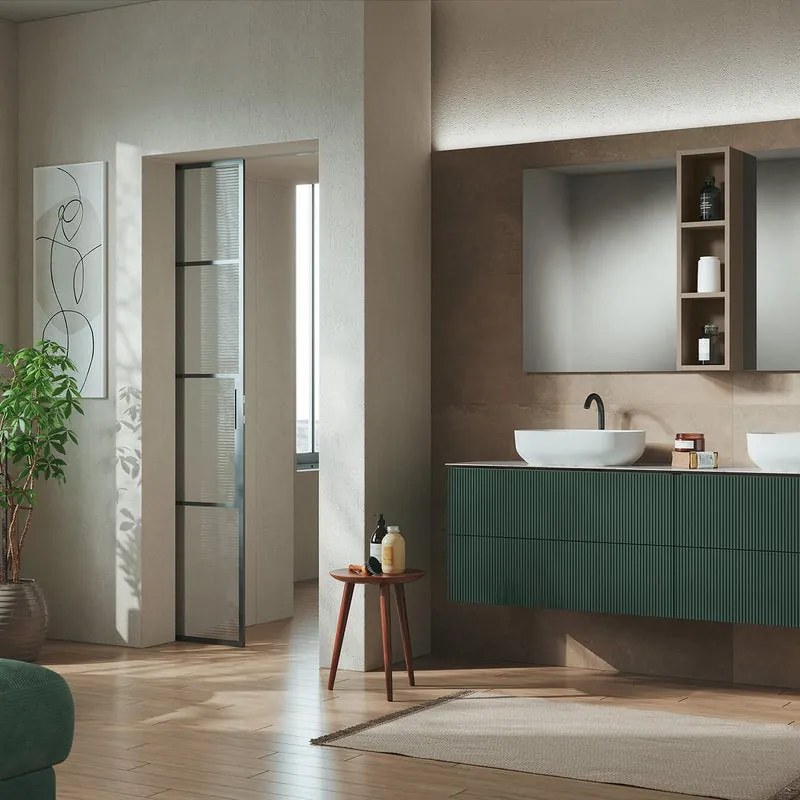 Mobile da bagno sospeso sotto lavabo Opera 2 cassetti L 89.5 x H 50 x P 45.5 cm verde foresta laccato opaco cannettato