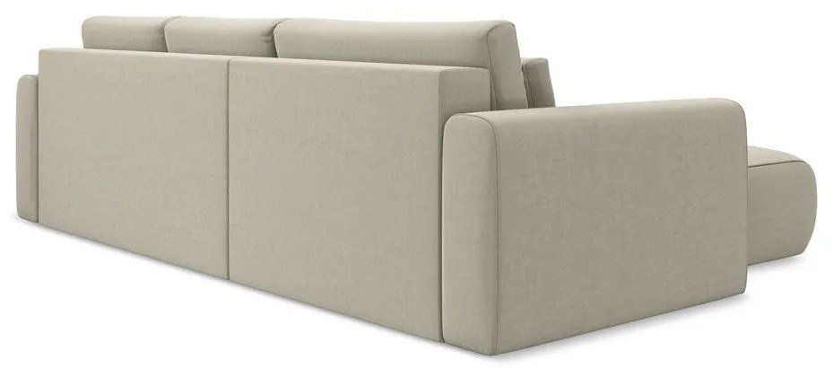Divano angolare beige allungabile/con contenitore (con penisola a sinistra/con chaise lounge) con rivestimento in velluto Kapua – Makamii
