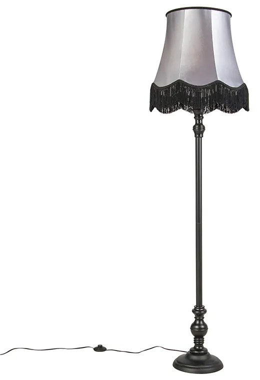 Lampada da terra nera con paralume granny nero e grigio - Classico