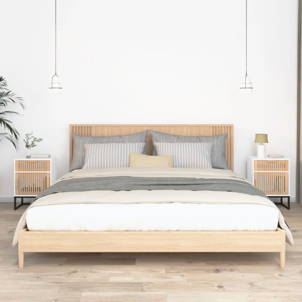 Comodini 2 Pz Bianchi 40x30x55,5 Cm Legno Multistrato E Ferro /
