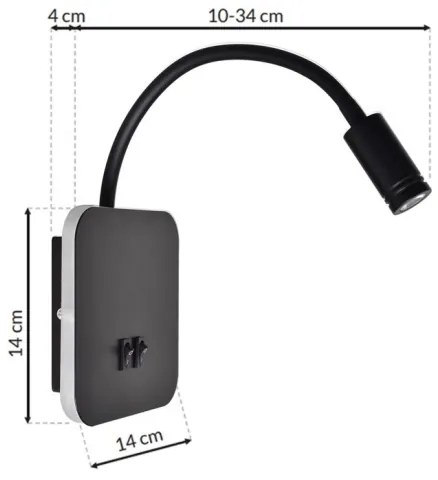 Lampada da parete LED flessibile BASE LED/8W+LED/2W/230V nero/argento