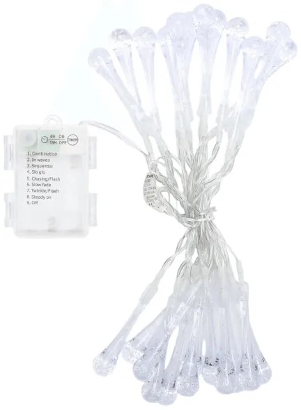 Aigostar - Catena luminosa LED natalizia da esterno 25xLED/8 funzioni 3xAA 2,5m IP44 bianco caldo gocce