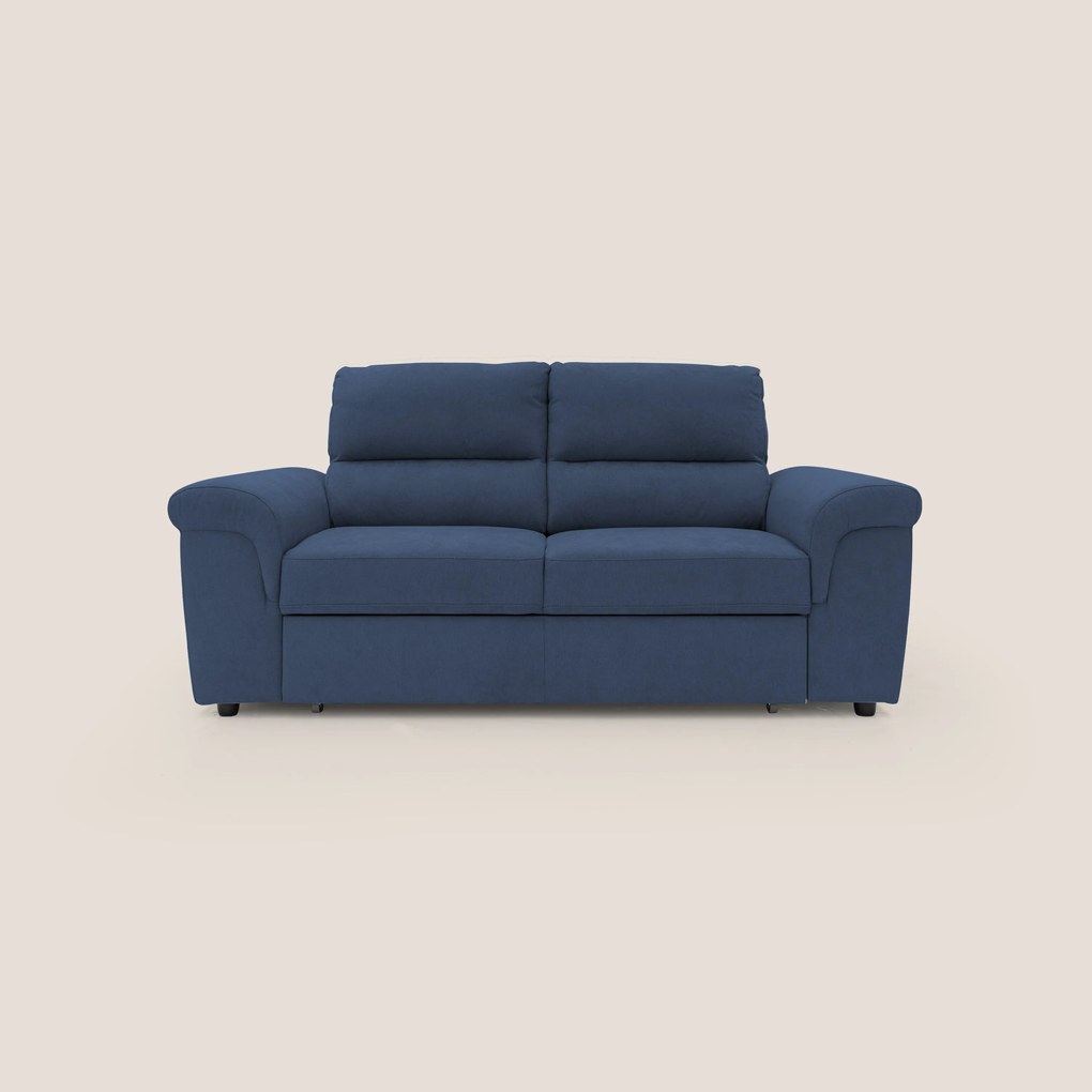 Minerva divano con pouf estraibile poggiapiedi in tessuto morbido impermeabile T02 blu