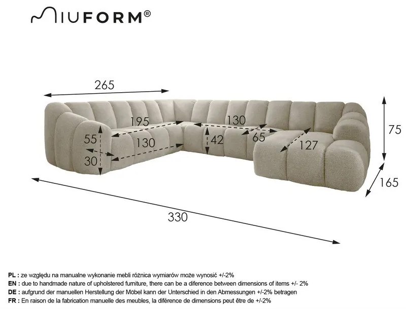 Divano angolare grigio (con penisola a sinistra/a U) Shell – Miuform