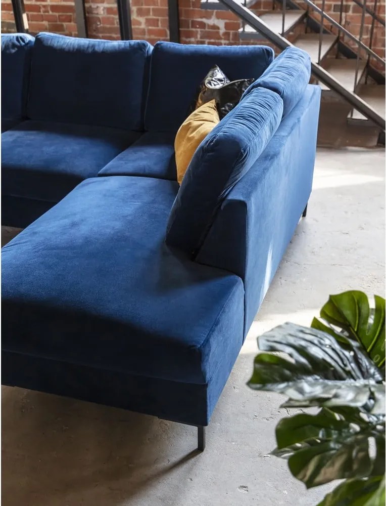 Divano letto angolare in velluto blu scuro (angolo destro) Lofty Lilly - Miuform