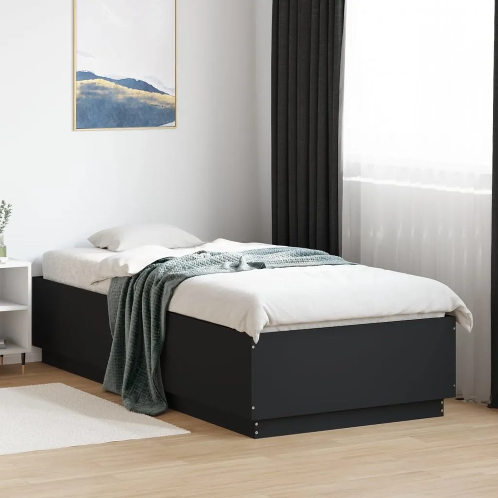 Giroletto con luci led nero 100x200 cm in legno massello